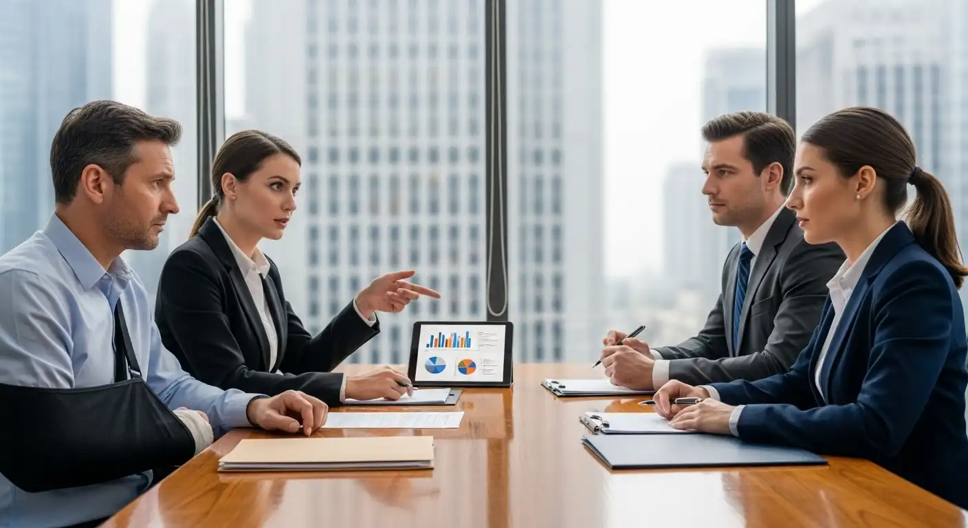 A detailed flowchart titled "Personal Injury Law Overview" showing the progression from an injury occurring through investigation, medical attention, contacting an attorney, discovery, negotiations, and reaching a final settlement or verdict.